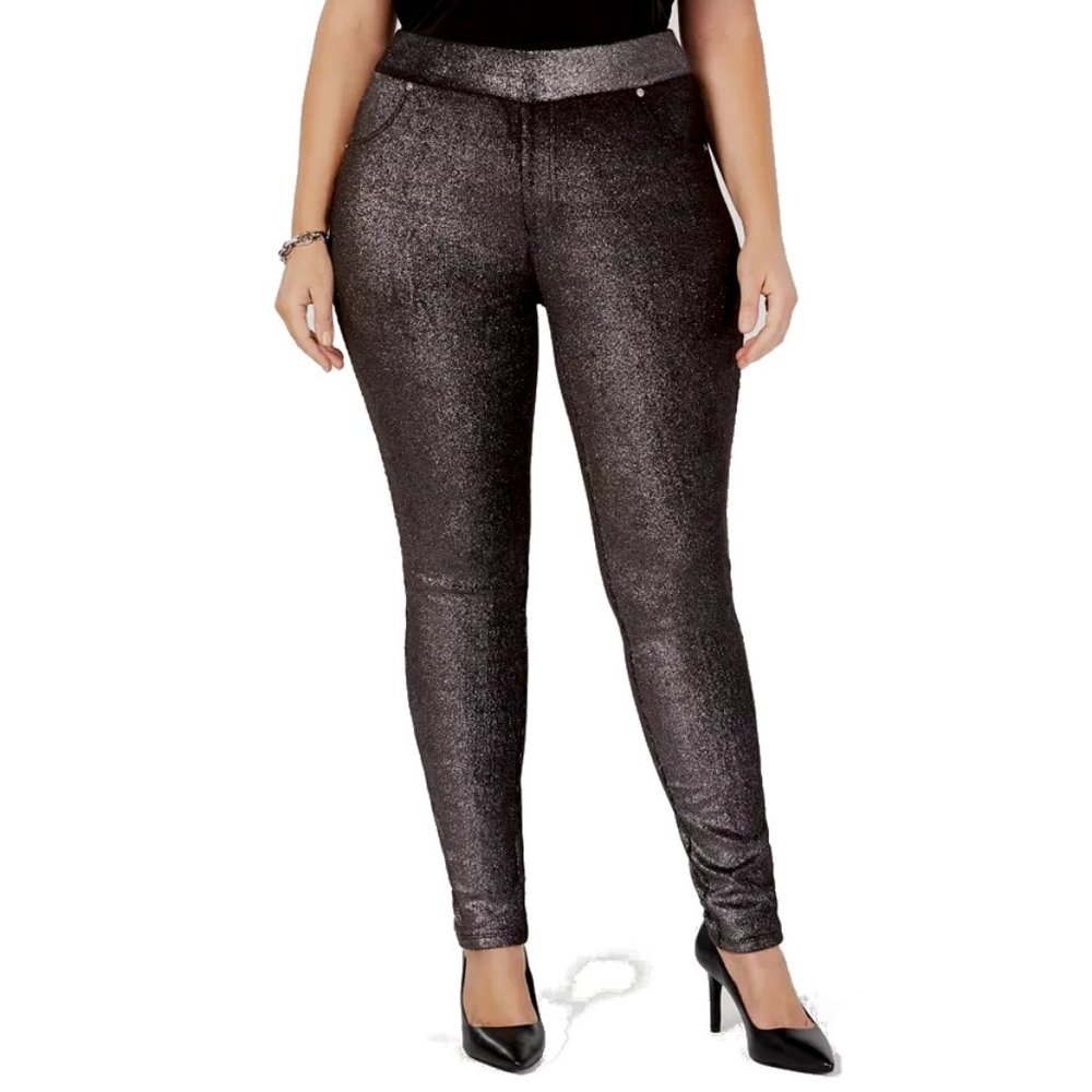 NWT Womens Size 2X Michael Kors Black Silver Foil-Print Pull-On Corduroy Pants